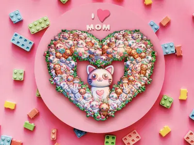 Garland of Cats and flowers 3D print model