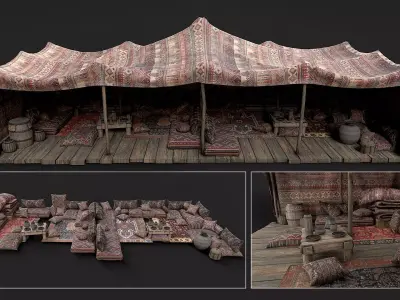 Old Traditional Eastern Nomads Tent 1 Low Poly PBR  Low-poly 3D model