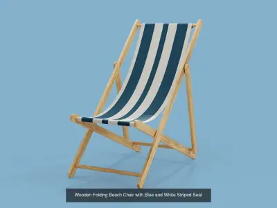 Three wooden folding beach chairs with striped seats 3D Model Collection
