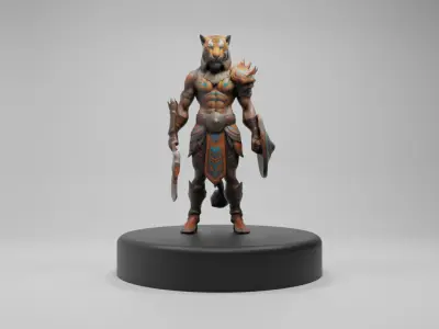 Tiger Warrior 3D Model Game-Ready Stylized Character  Low-poly 3D model