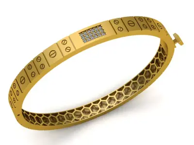 Luxury Gold Bracelet with Screw Details and Diamond Setting 3D print model