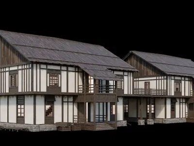 Medieval Village Pack 09 - 3 Assets - 4K Textures Game Ready Low-poly 3D model