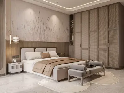 Luxury Modern Master Bedroom 3D Scene Photorealistic Interior 3D model
