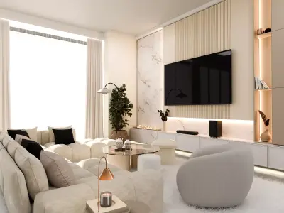 Modern Living Room Interior  Photorealistic ArchViz 3D Scene Low-poly 3D model