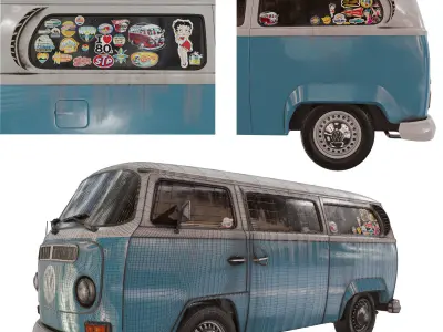 Vintage 1971 Volkswagen Bus Type 2 Low-poly 3D model