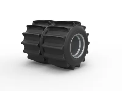 Rear wheel of Vintage Funny Car Sand drag racing Scale 1 to 25 3D print model