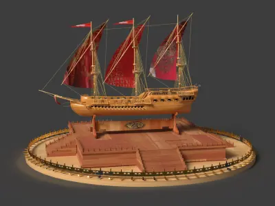 Chinese sail ship  Low-poly 3D model