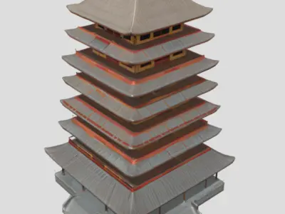 Multi-Tiered Architectural Building  PBR Textured Game-Ready  Low-poly 3D model