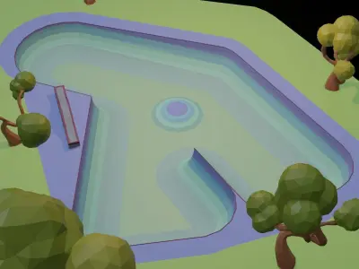 Low poly skatepark swimming pool with trees Free 3D model