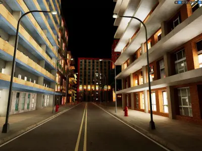 City Downtown Skyscraper Street - Night - Unreal - Lot 07 Low-poly 3D model