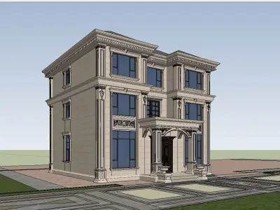 European style facade Free low-poly 3D model