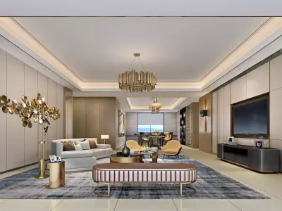 Luxury living room interior 3D model 4