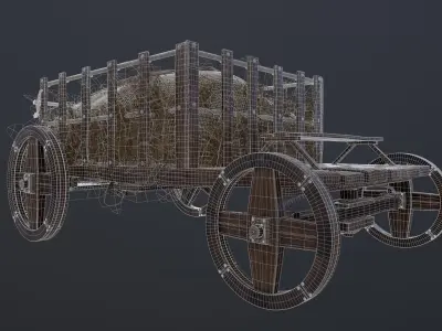 Antique Vintage Rustic Wooden Cart Low-poly 3D model