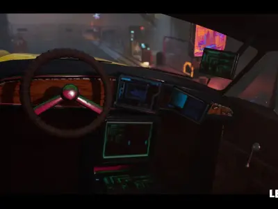 Driveable Animated Retro Cyberpunk Hover Taxi Game-Ready Low-poly 3D model