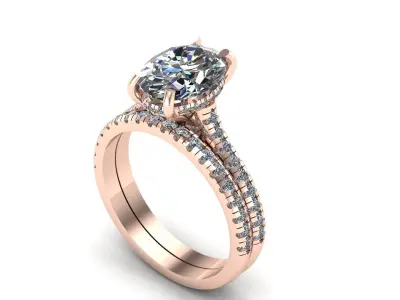 Engagement ring with wedding band 3D print model