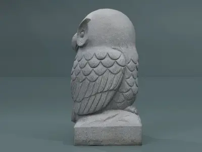 Stone Owl Statue with its head turned 180 degrees Low-poly 3D model