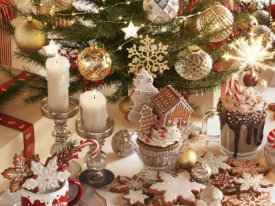 Christmas and New Year Decorations with Christmas tree  3D model