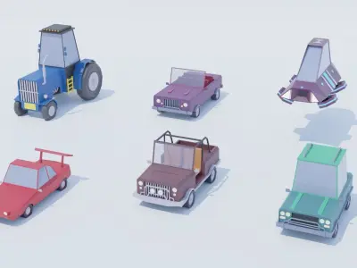 Pack 33 Cars Low-Poly Low-poly 3D model