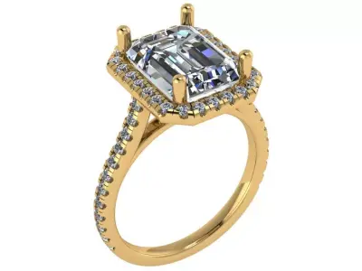 Emerald Halo Ring with pave diamond setting on the band 3D print model