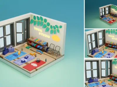 Cozy Cartoon Profession Rooms Interior 4 Low-poly 3D model
