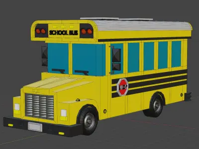 Stylized Yellow School Bus - Low-Poly Game Ready Model Low-poly 3D model