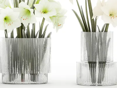 Set Of Bouquets Of White Flowers Hippeastrum Vase 372 3D model