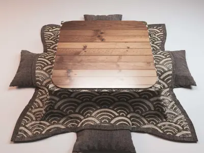 kotatsu low pillow japan wooden decoration Texture table  Low-poly 3D model