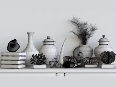 Marine collection vases on shelf 3D model