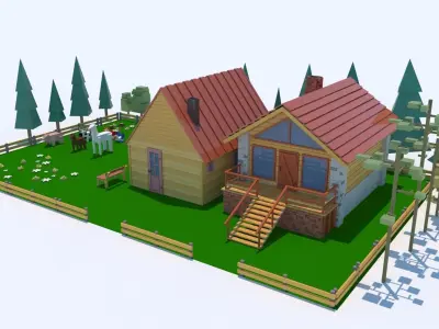 Cartoons Houses and Animals low-poly model Low-poly 3D model