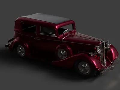 Chinese red vintage car   Low-poly 3D model