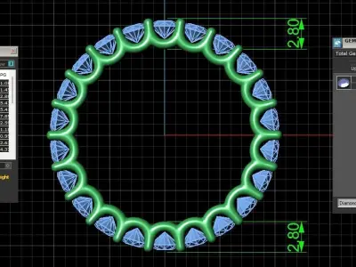 U Shaped Eternity Ring 2 point 6 mm stone size swiss 9 and EU49 3D print model