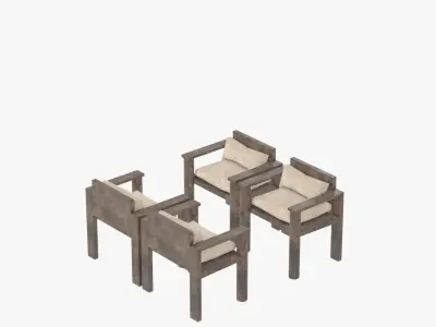 Umbrella Table Patio Pillow Chair id 1 Low-poly 3D model