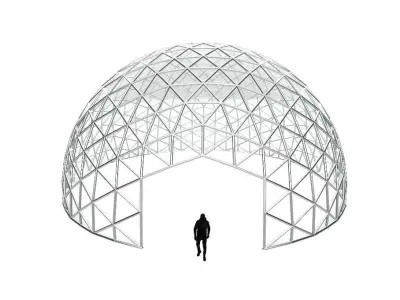 Geodesic Dome with Door Opening and enclosure Glass Panels 3D model