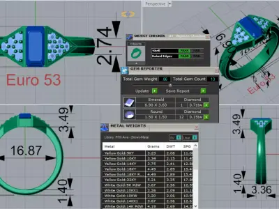 Yellow Gold stl 3dm Ring with Emerald Diamonds Model jr00216 3D print model