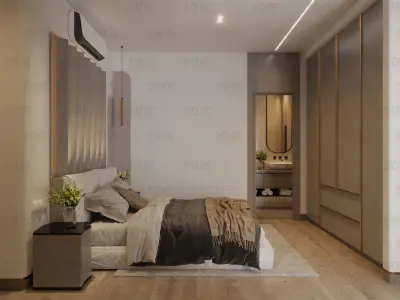 Cozy Master Bedroom with bathroom  interior scene 3D model 03 3D model