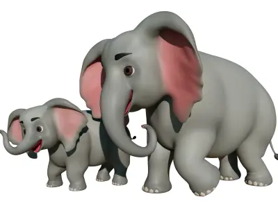 Cartoon Elephants Jumbo - Dumbo - MAYA Rigged and Blender Rigged Low-poly 3D model