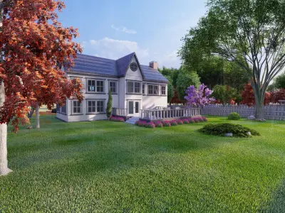 3D Villa 4 Model house with car parked 3D model