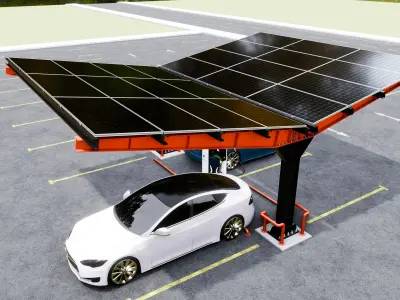 Y Type 2x2 Car Solar Carport 3D model