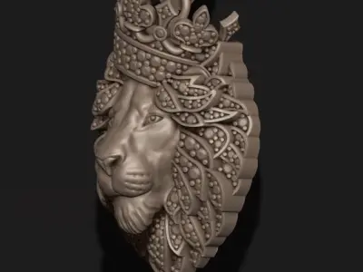 Leon pendant with diamonds and crown  028 3D print model
