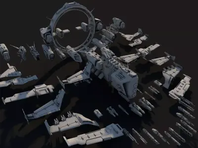 Spacecraft 01 Modular Pack Low-poly 3D model