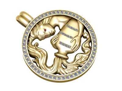 Aquarius Zodiac Gold Pendant 3D print model