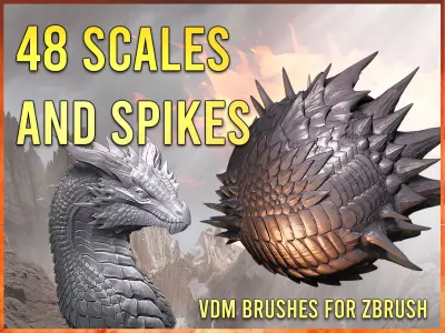 48 Scales and spikes Zbrush brushes for dragons reptiles 3D model