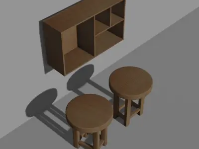 Cupboard and chairs Low-poly 3D model