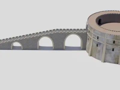 Castle with tower and stairs Low-poly 3D model