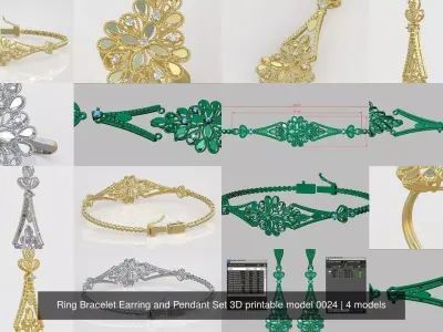 Ring Bracelet Earring and Pendant Set 3D printable model 0024 3D Model Pack