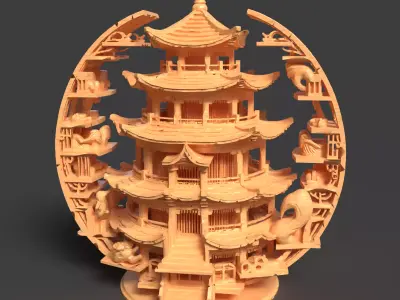 Chinese  ancient tower   Low-poly 3D model