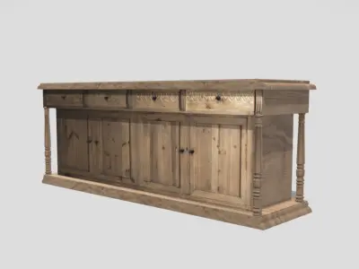 Contemporary bar counter in natural wood aged color 3D model