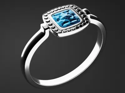 Silver blue crystal ring 3D model