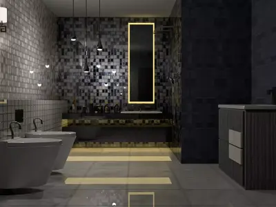 Bathroom-modern modern bathroom with tiled walls 3D model