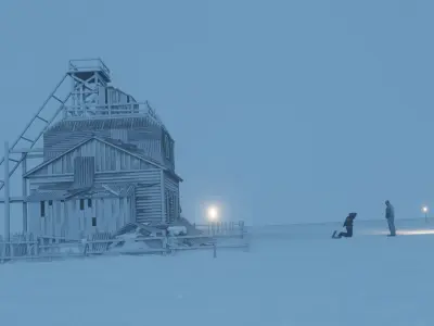 Snowy House Scene Real-Time Eevee Render Low-poly 3D model